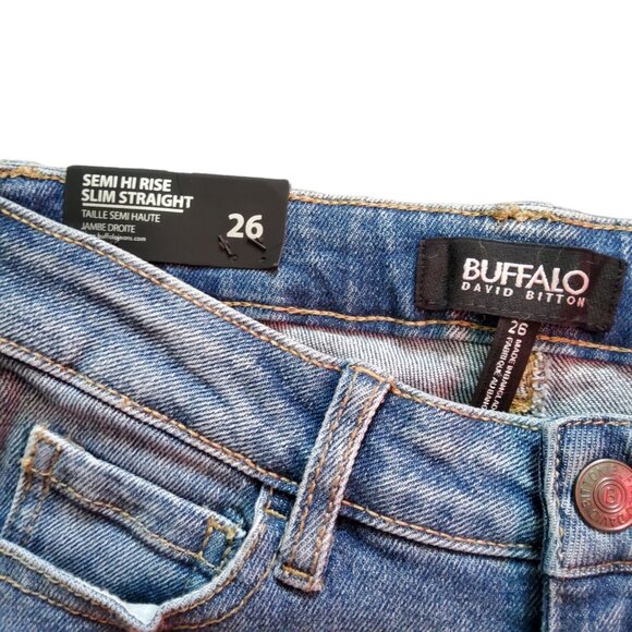 Buffalo David Bitton High Rise Jeans Womens Size 26 Medium Wash Ramsey Raw Hem - Picture 5 of 10